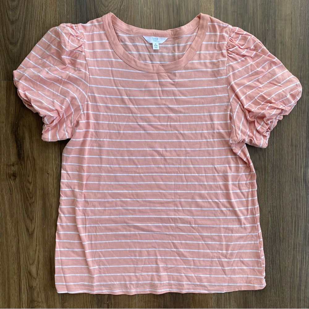 NWOT Time and Tru Striped Pink Puff Sleeve Top